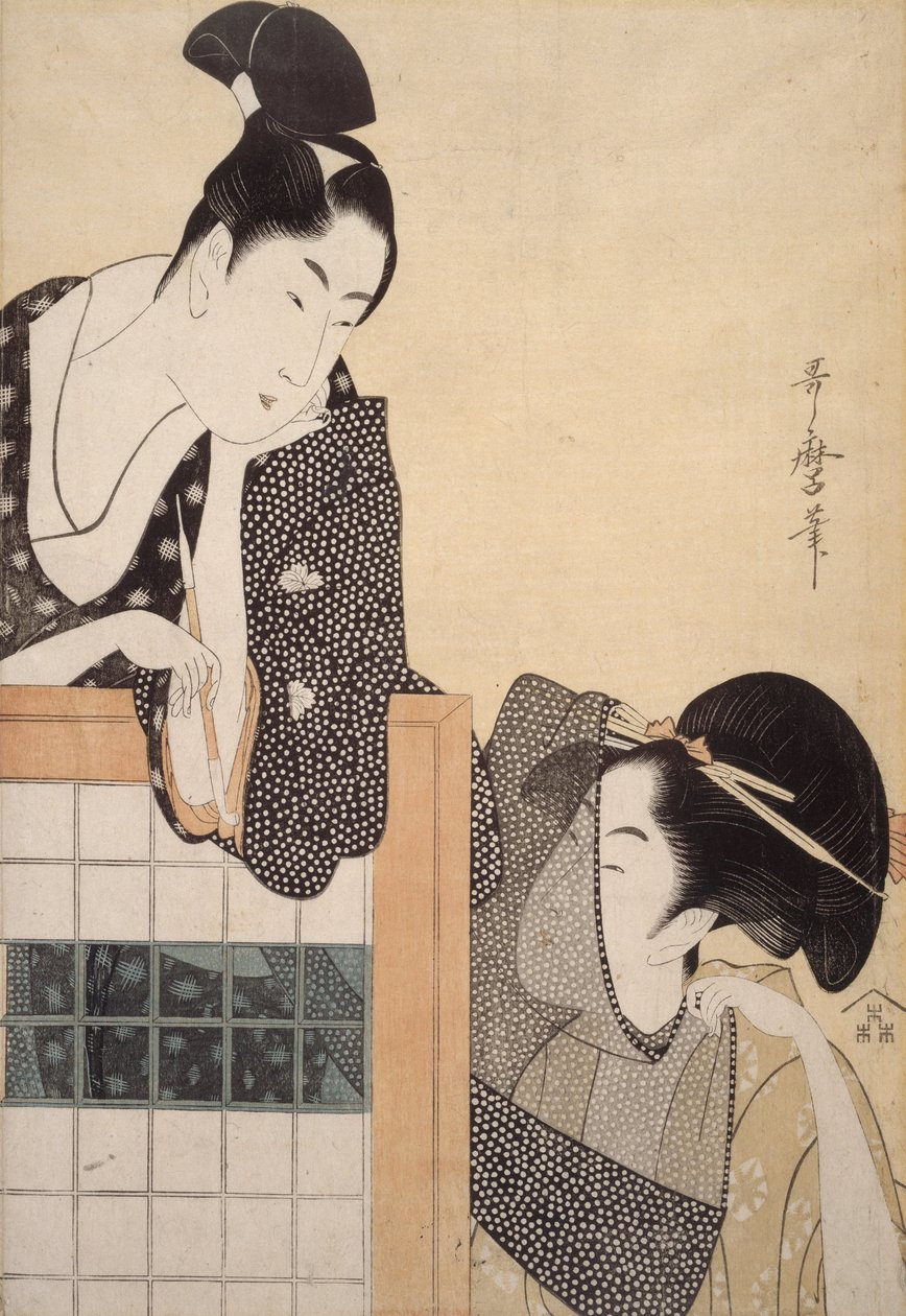 Couple avec un écran debout - Kitagawa Utamaro