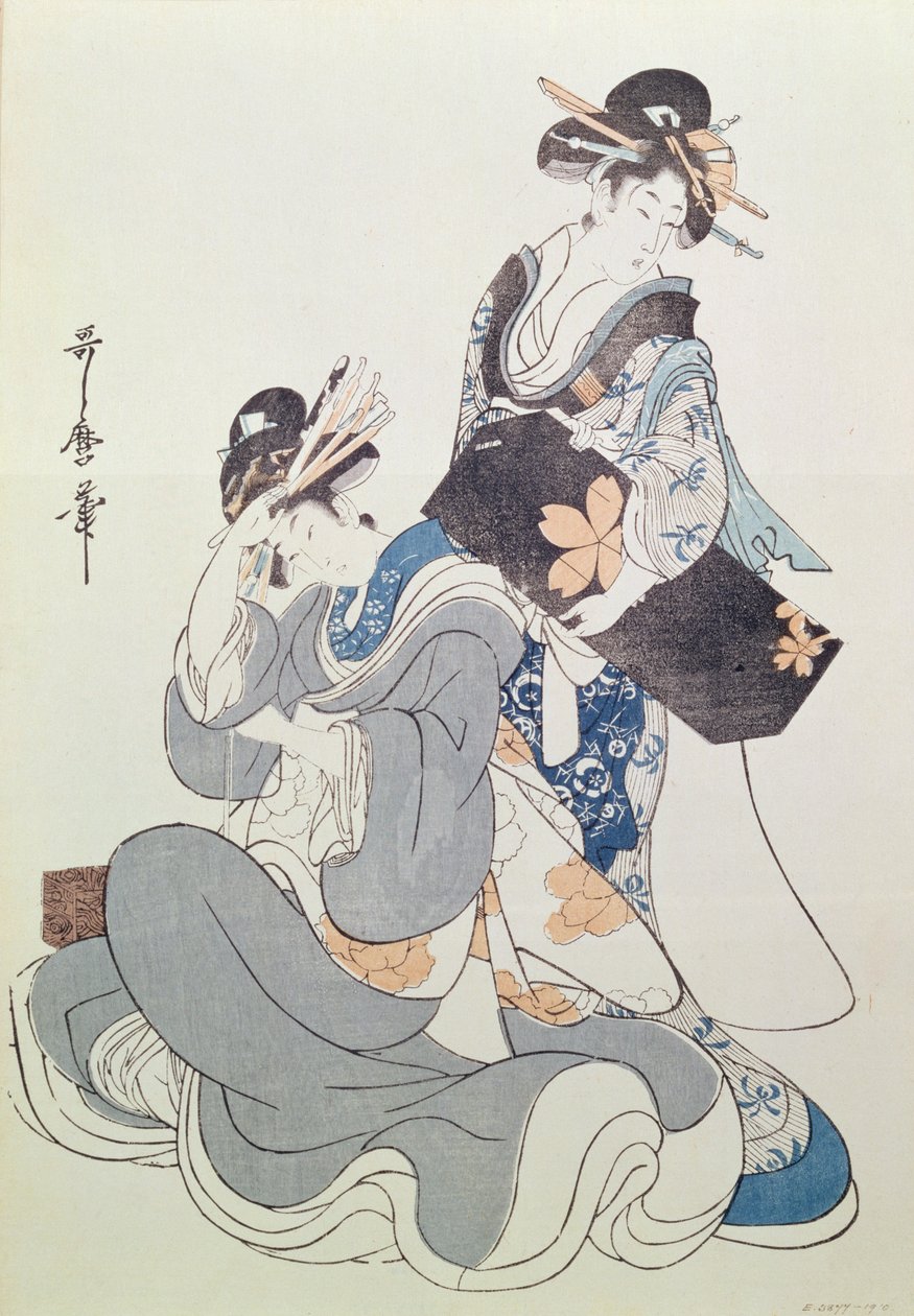 Deux figures féminines (impression sur bois en couleur, 9e bloc) - Kitagawa Utamaro
