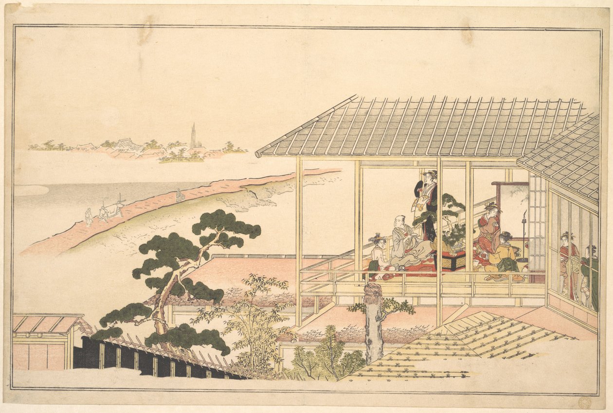 Une fête animée dans une maison de Yoshiwara, par une nuit de pleine lune - Kitagawa Utamaro