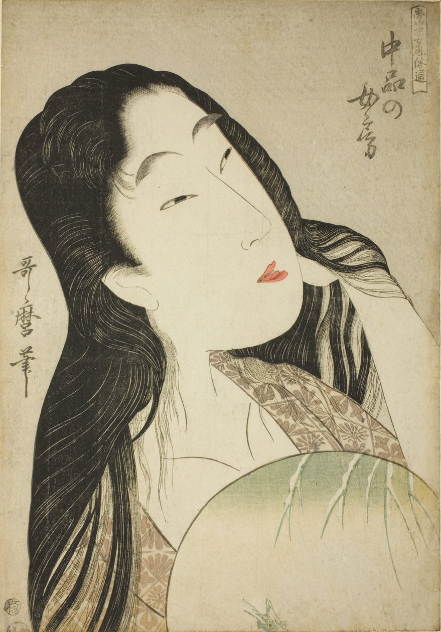 Une épouse de rang moyen (Chubon no nyobo), de la série "Guide des styles contemporains féminins (Tosei onna fuzoku tsu)" - Kitagawa Utamaro