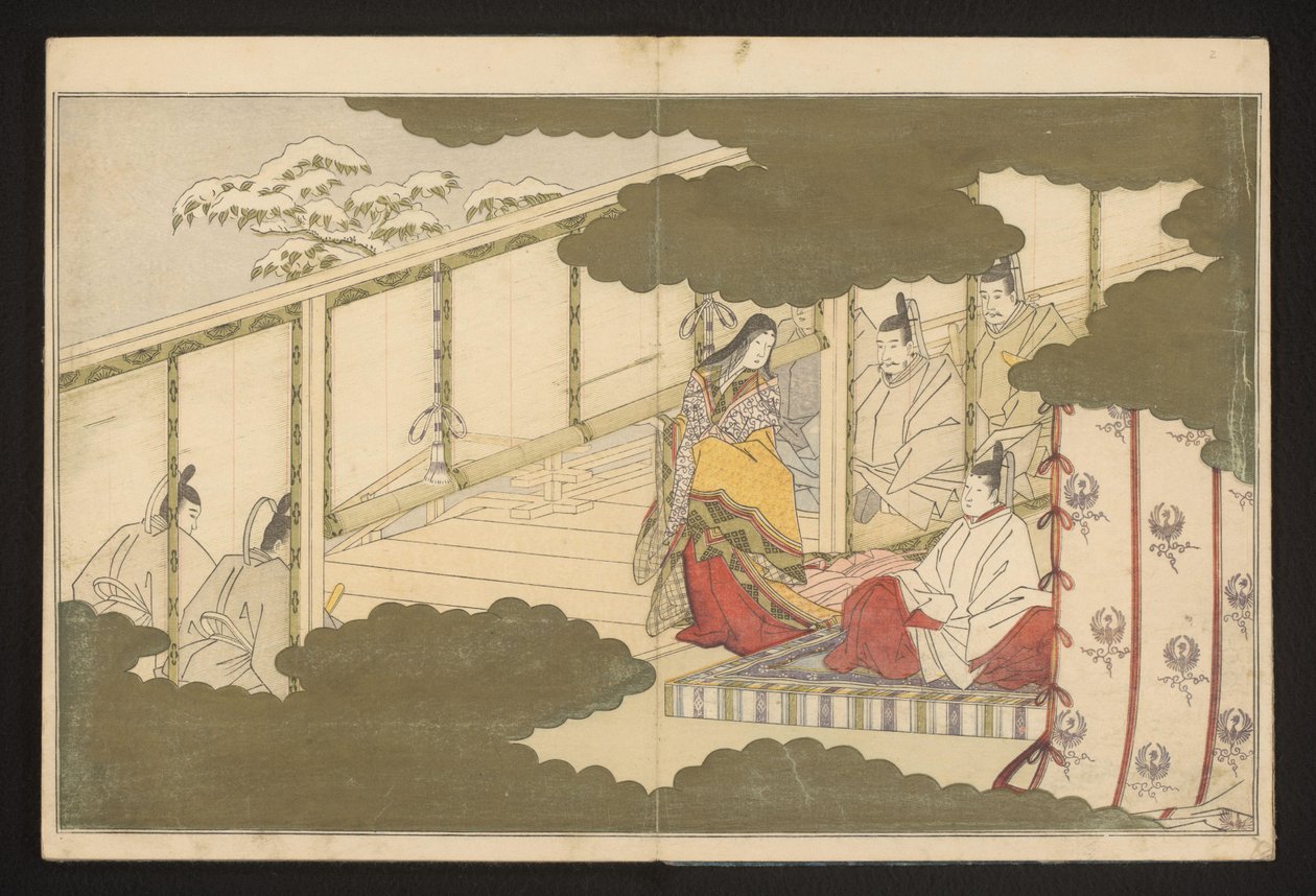 Scène de cour sous la neige - Kitagawa Utamaro