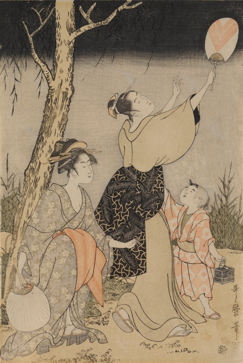 Attraper des lucioles sous un saule à gauche, c. 1796-1797 - Kitagawa Utamaro