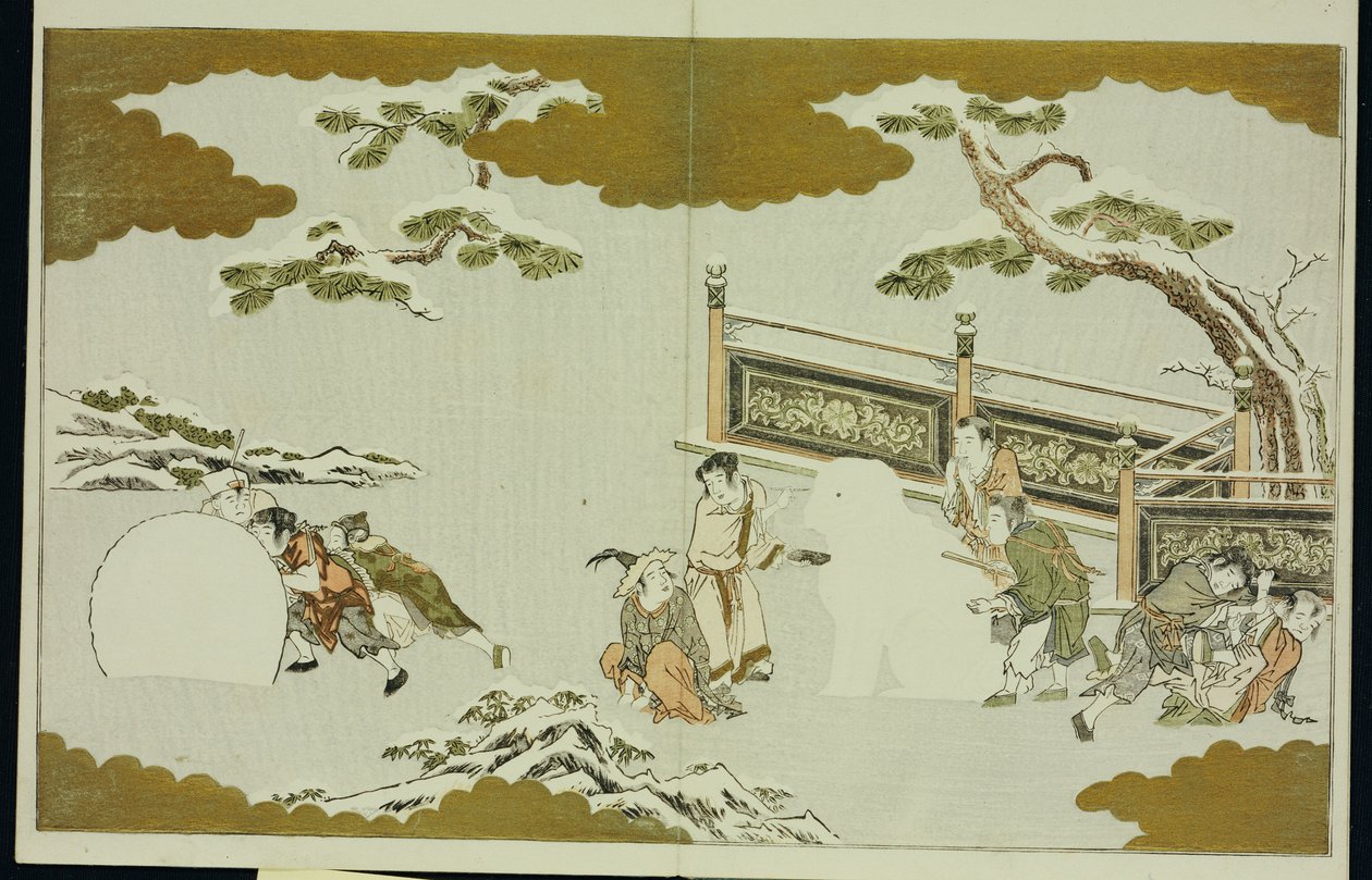Enfants faisant un shishi de neige et roulant une boule de neige, de "Le Monde d