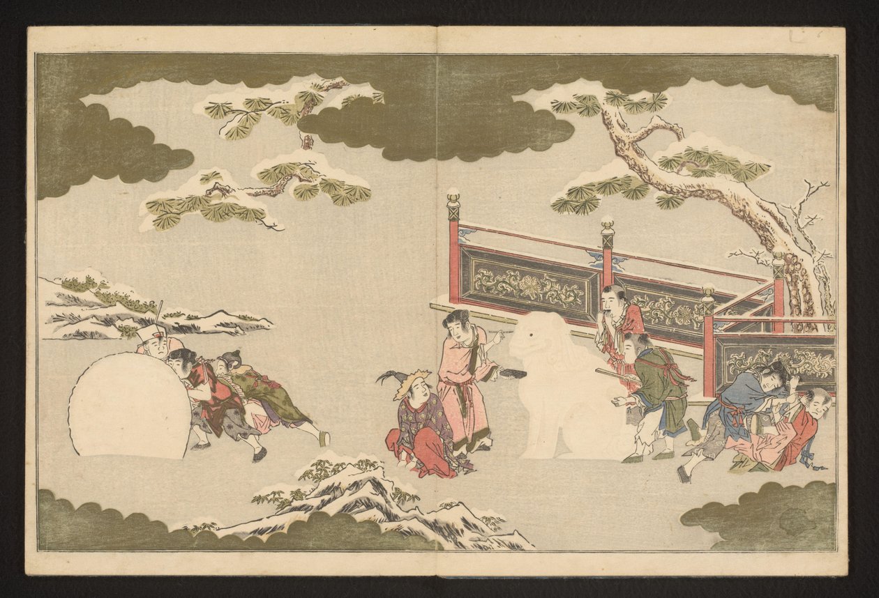 Garçons chinois jouant dans la neige - Kitagawa Utamaro
