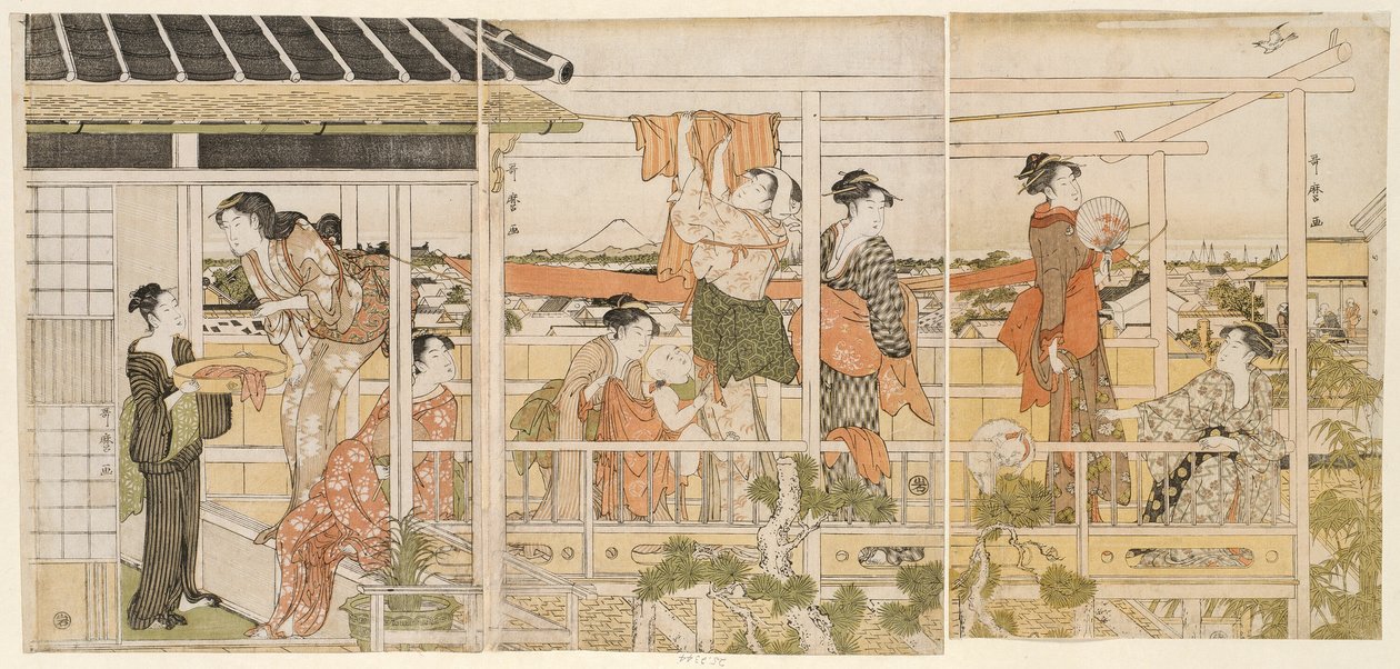Sécher les vêtements (Monohoshi) - Kitagawa Utamaro