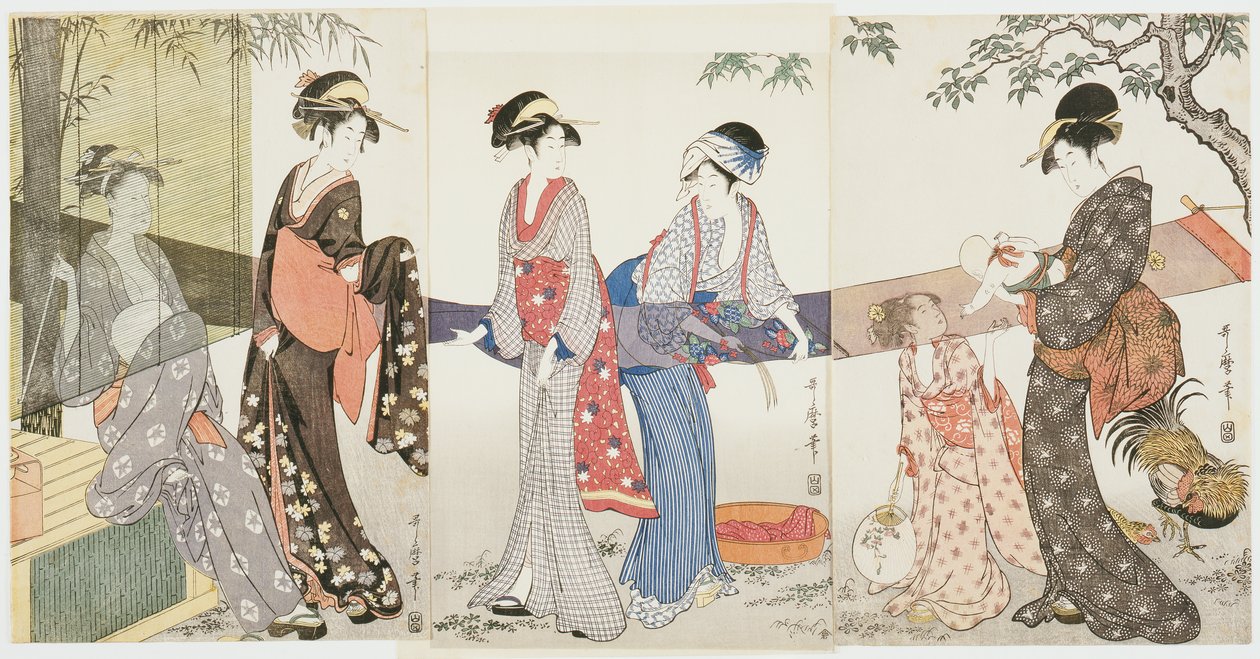 Séchage et étirement du tissu - Kitagawa Utamaro