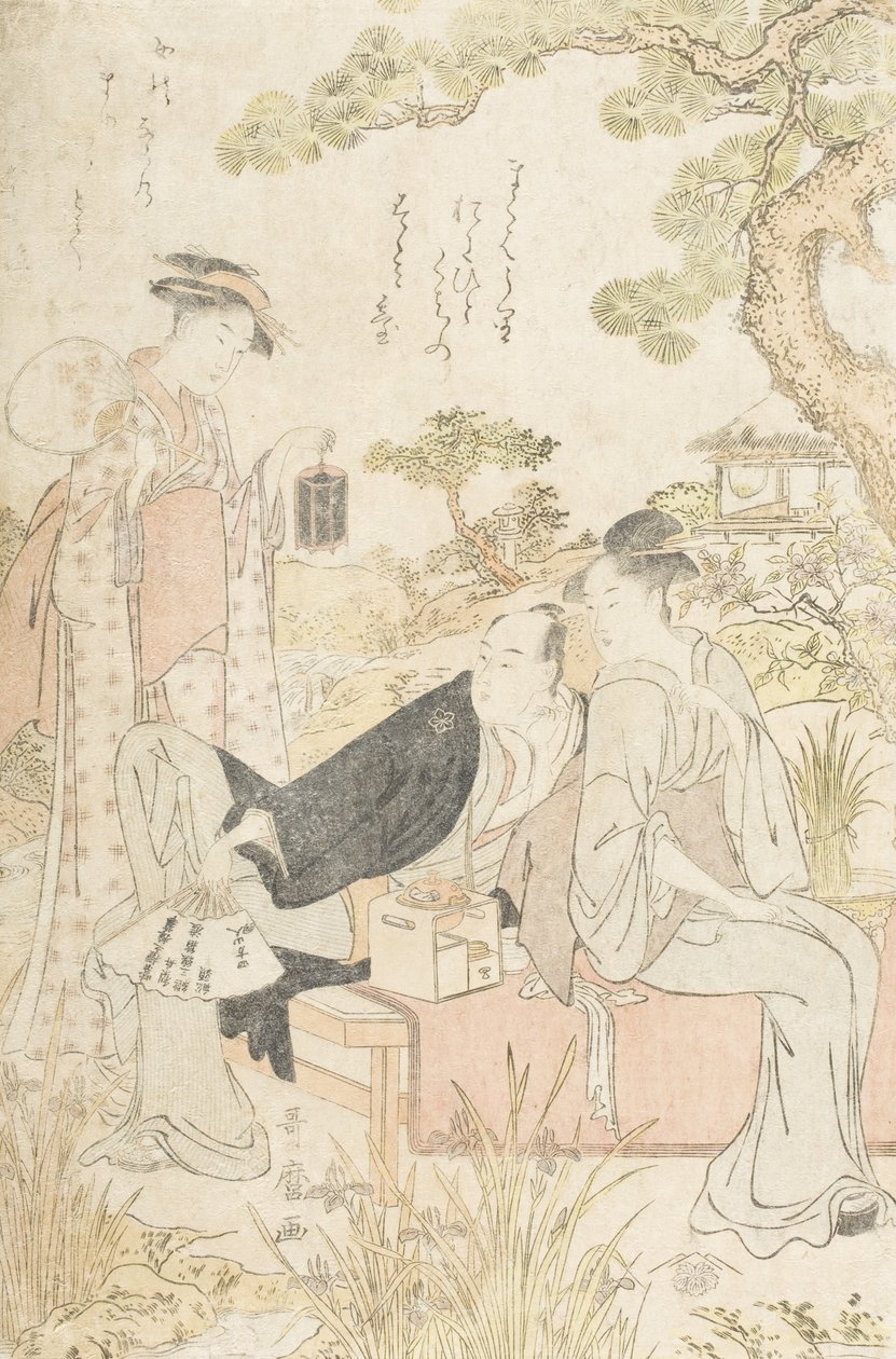 Profiter de la fraîcheur dans un jardin - Kitagawa Utamaro