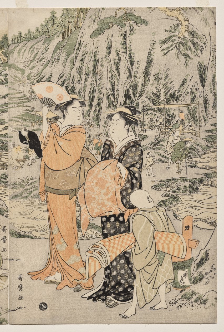 Pêche sur le rocher de la planche à découper à Enoshima - Kitagawa Utamaro