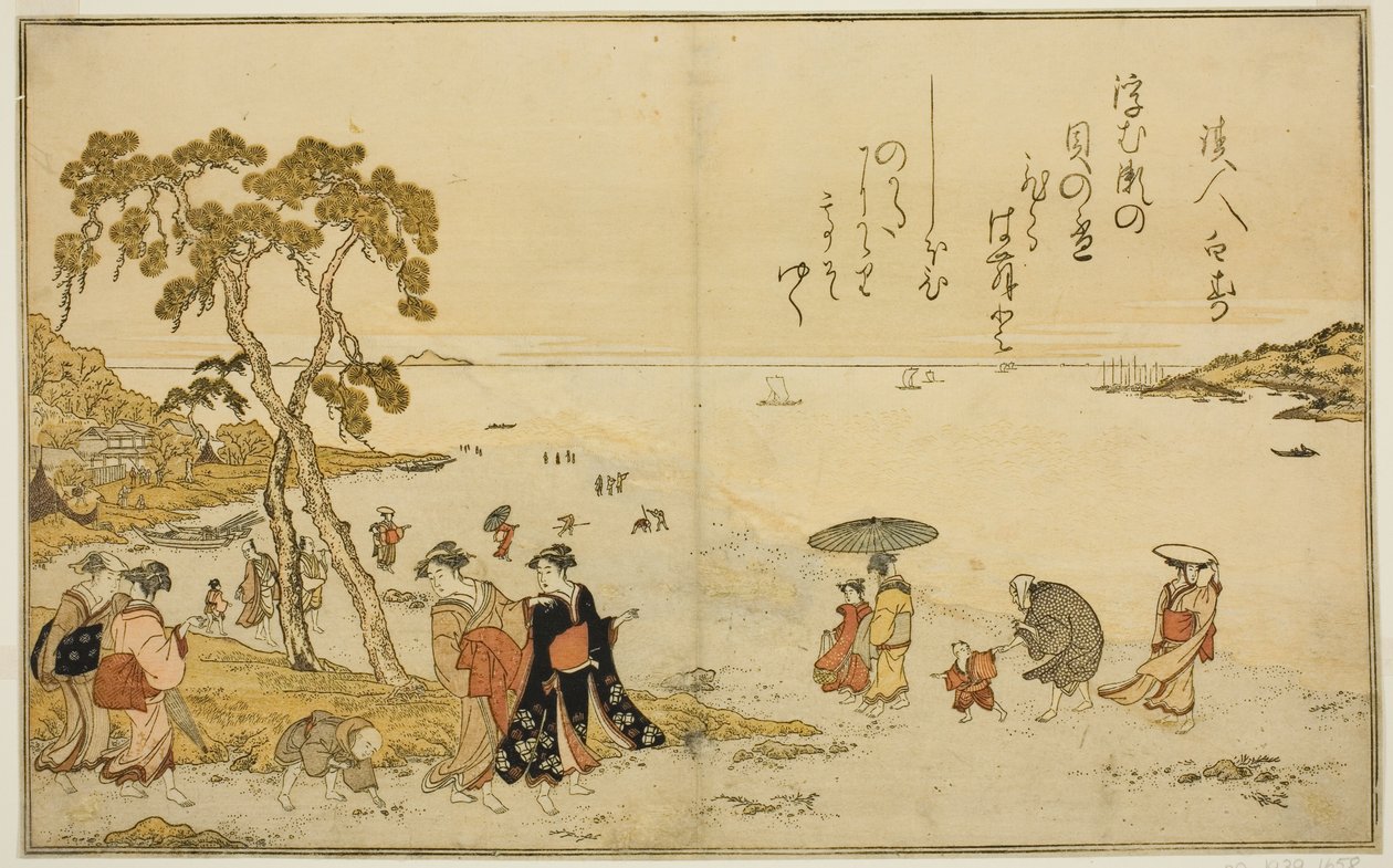 Ramassage de coquillages à marée basse, du livre illustré "Cadeaux de la marée basse" - Kitagawa Utamaro