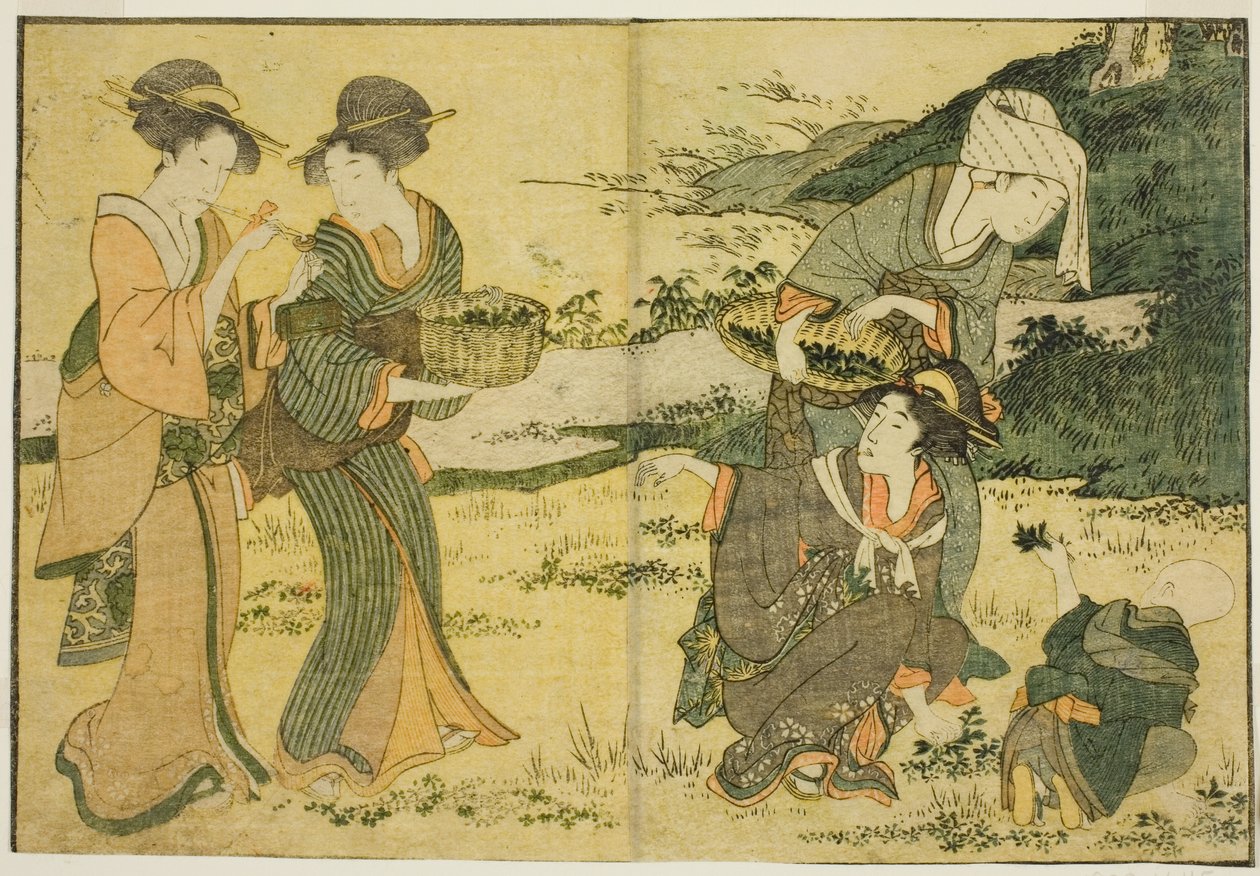 Cueillette des herbes de printemps, du livre illustré "Livre d