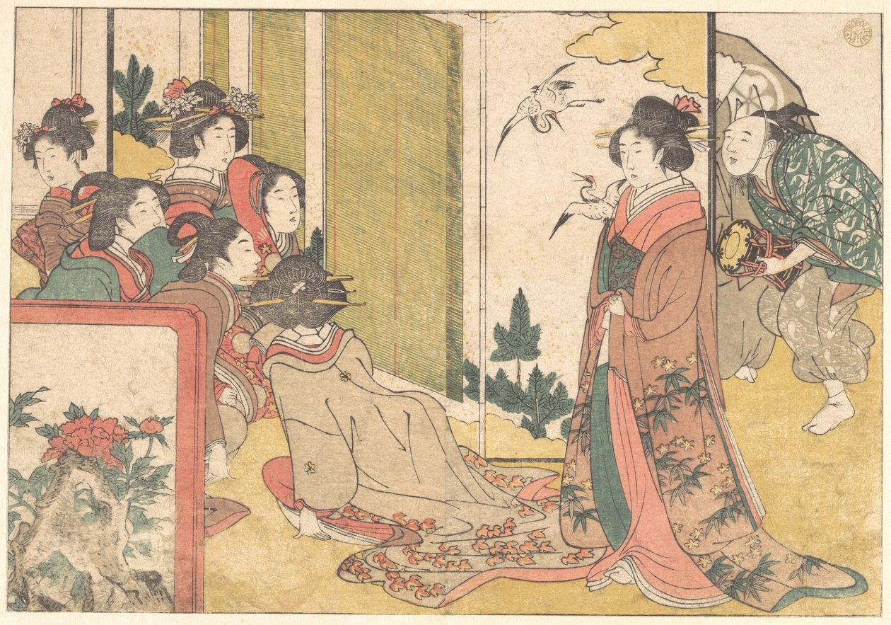Jeunes filles diverties par des artistes, du livre illustré «Fleurs des quatre saisons» - Kitagawa Utamaro