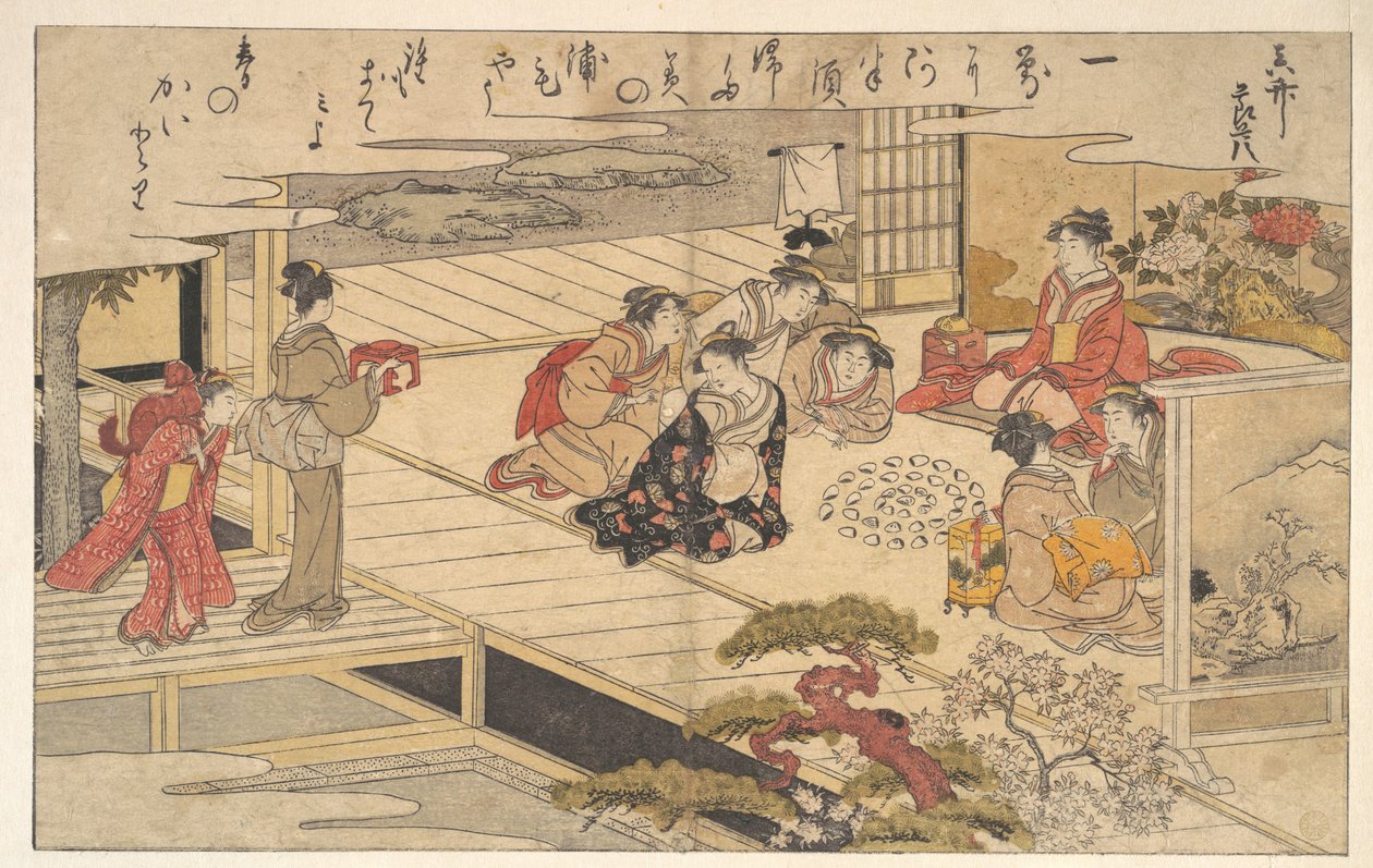 Des filles jouant à un jeu avec des coquillages - Kitagawa Utamaro