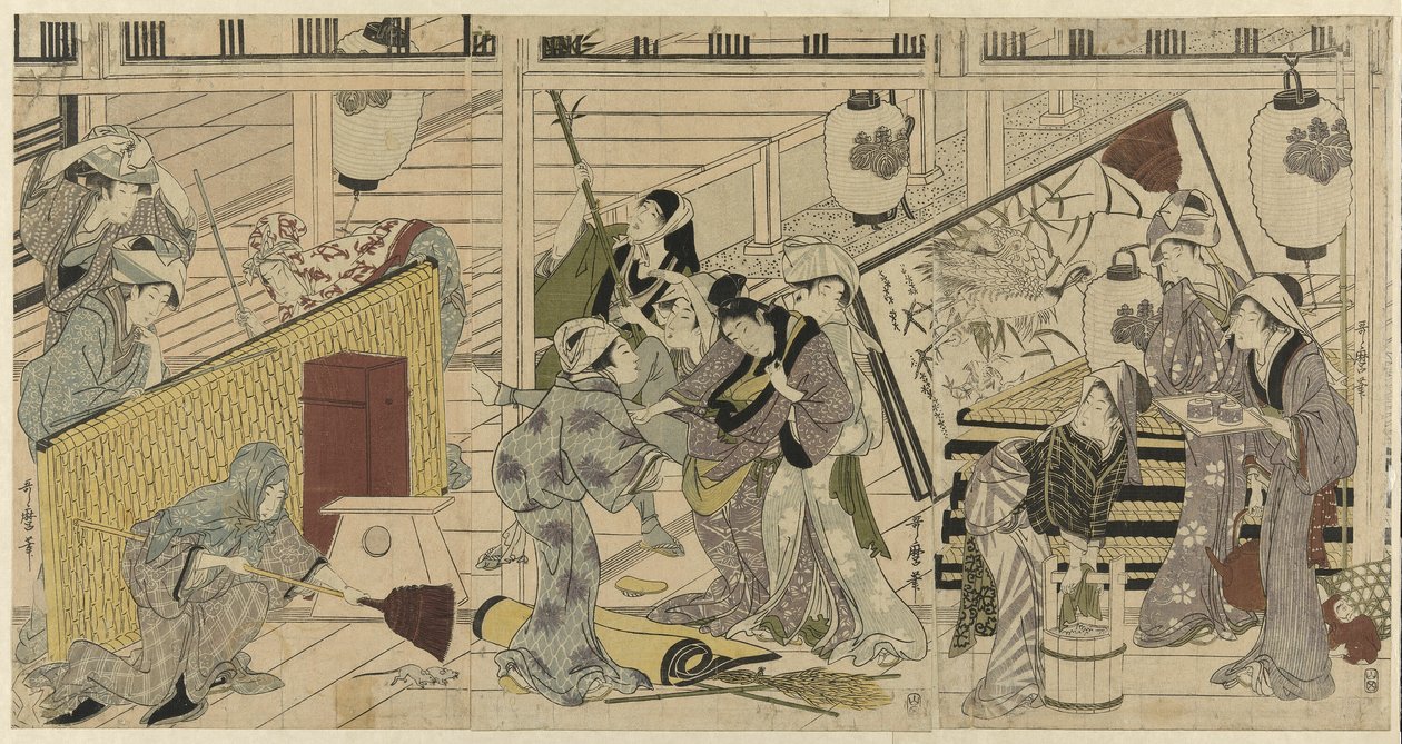 Nettoyage de la Maison en Préparation du Nouvel An - Kitagawa Utamaro
