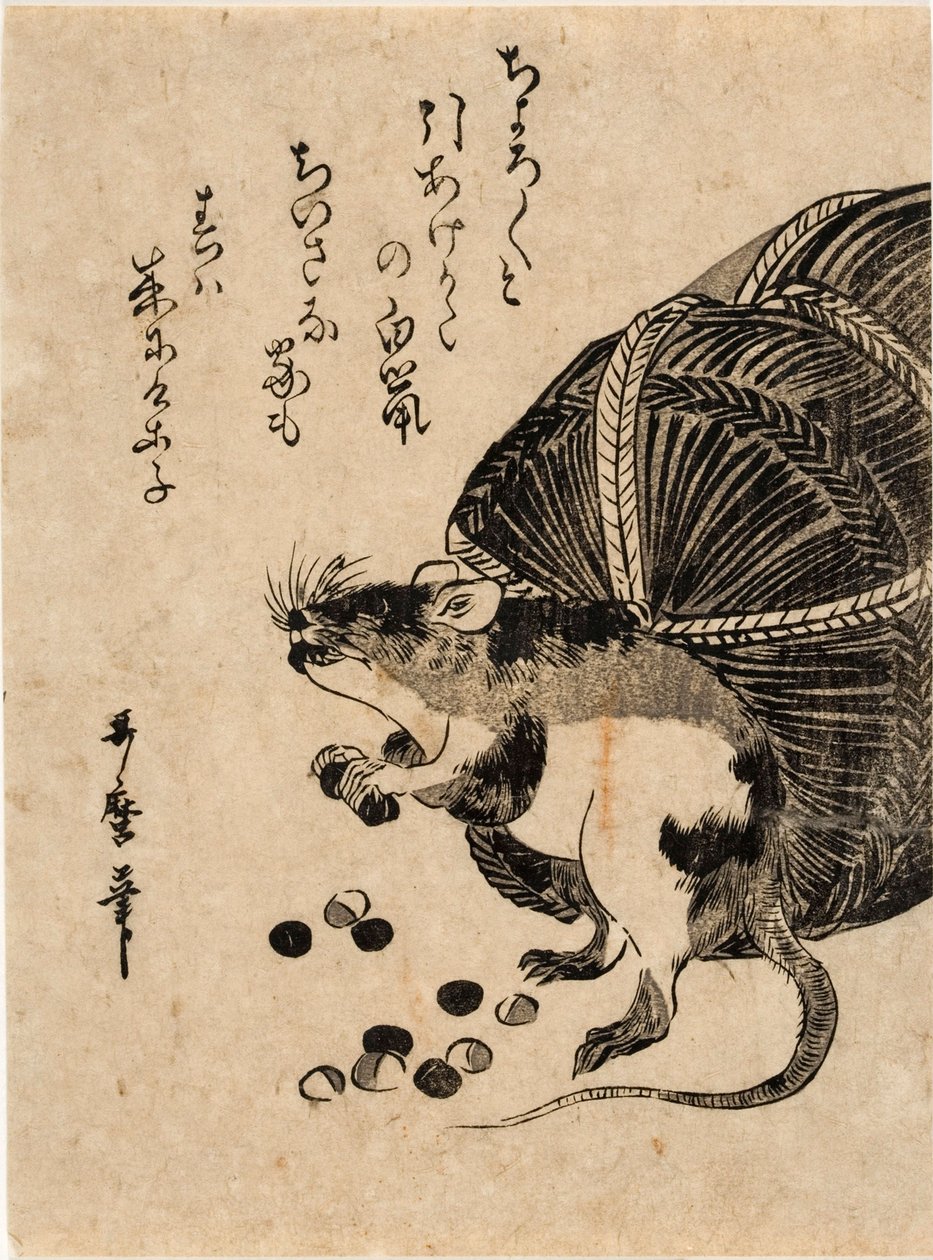Une souris avec un sac de riz - Kitagawa Utamaro
