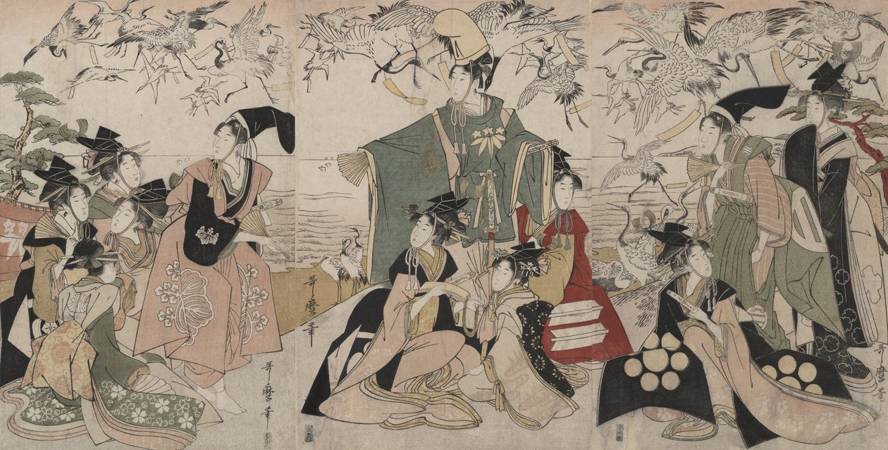 Parodie de Yoritomo libérant des grues (Mitate Yoritomo h?kaku) - Kitagawa Utamaro