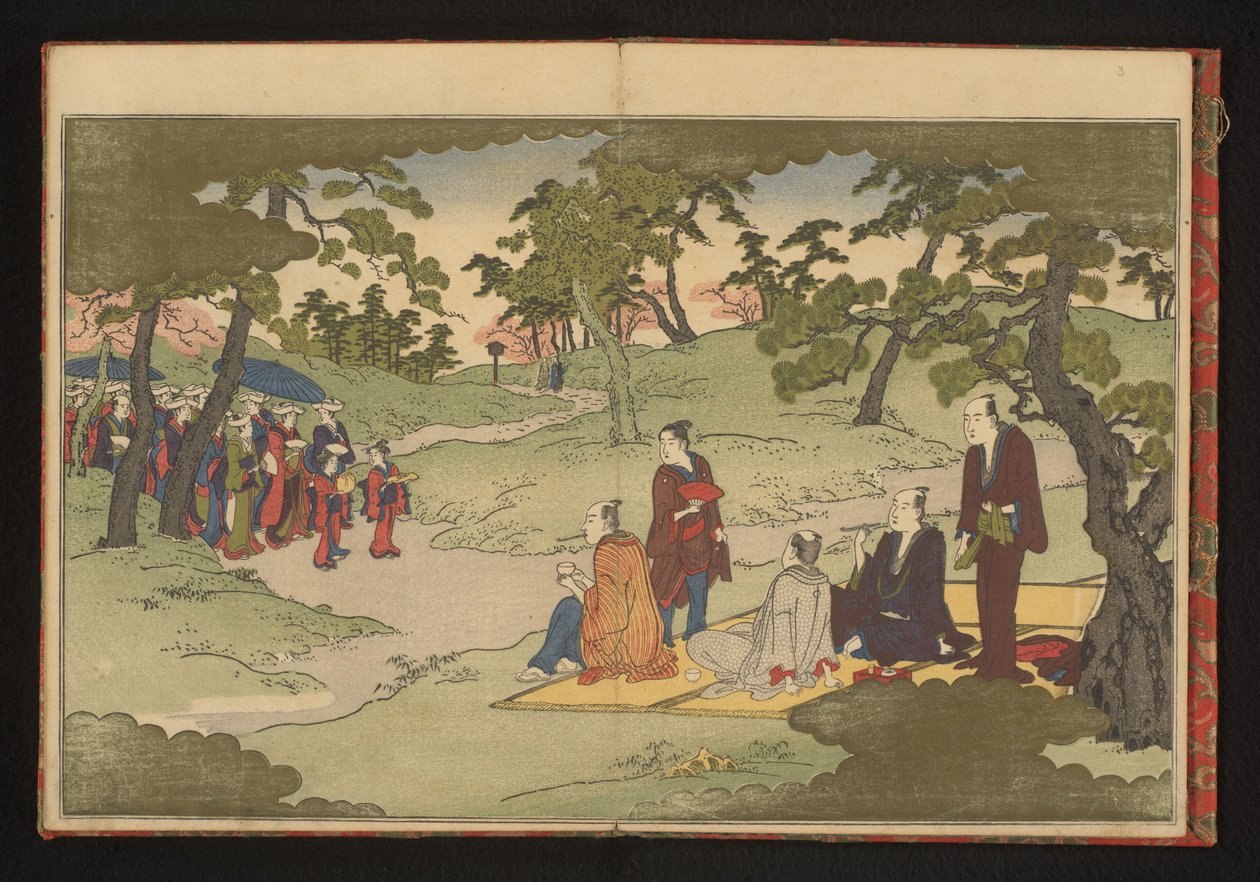 Pique-nique et dégustation de thé dans les collines à Ueno, Edo - Kitagawa Utamaro