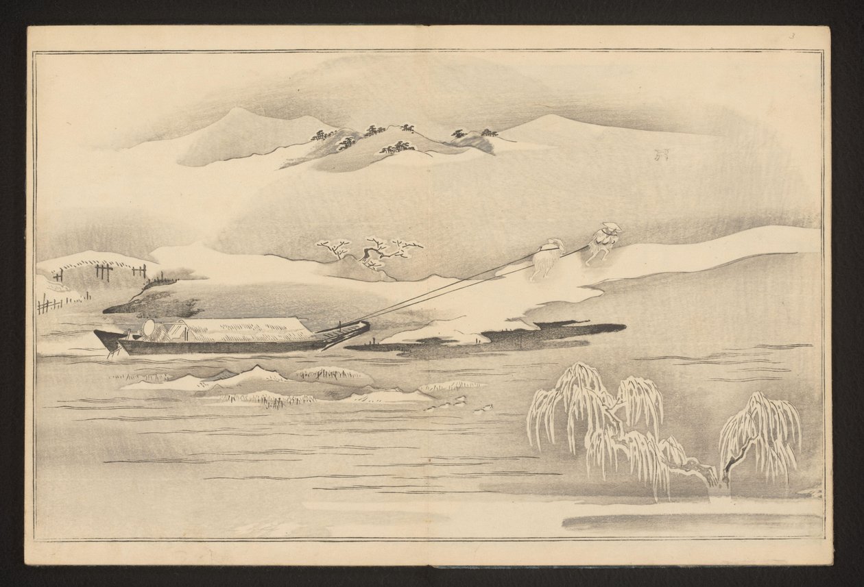 Tirer un bateau le long de la rivière - Kitagawa Utamaro
