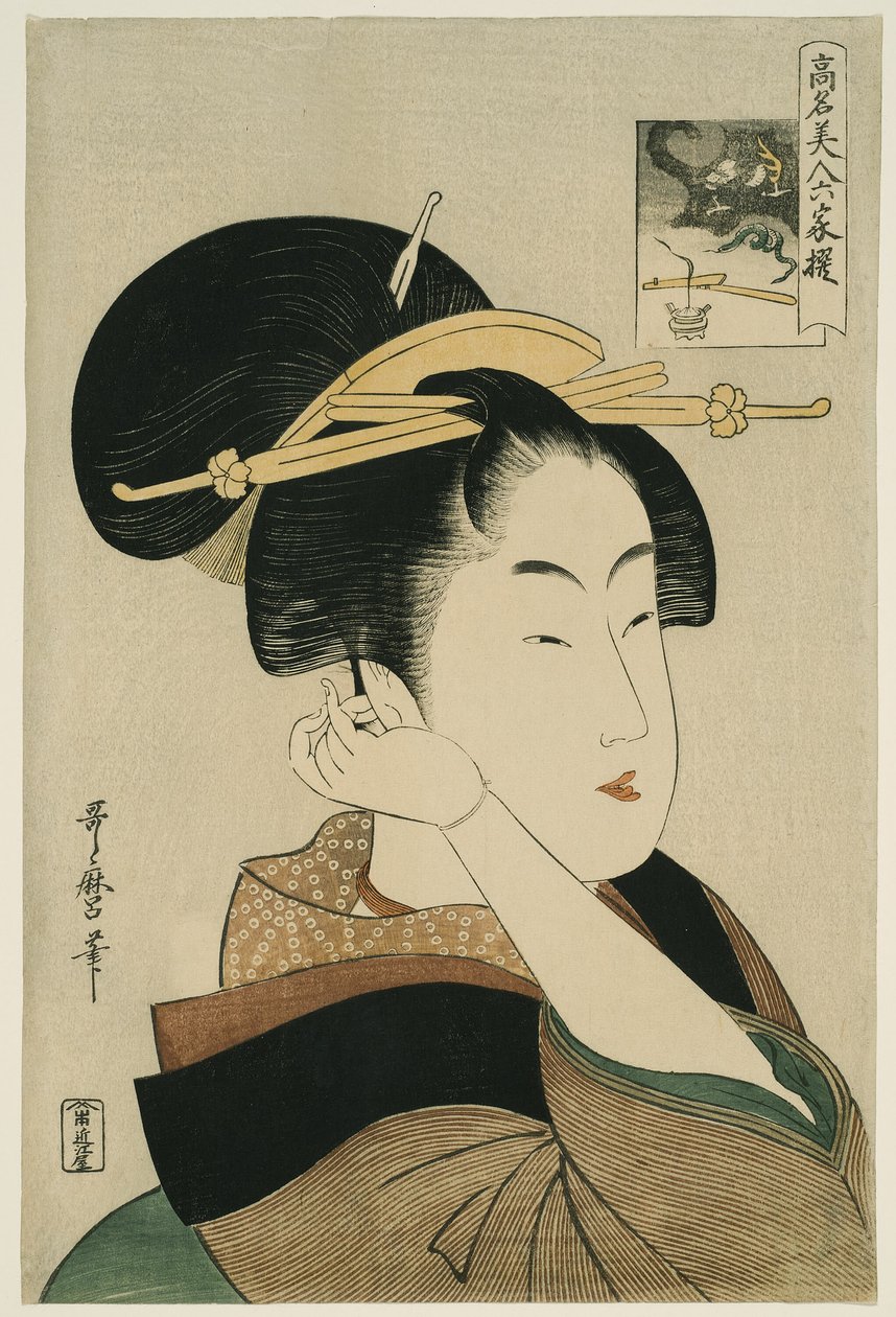 Tatsumi Roko, de la série "Beautés Renommées Comparées aux Six Poètes Immortels" ("Komei bijin rokkasen") - Kitagawa Utamaro