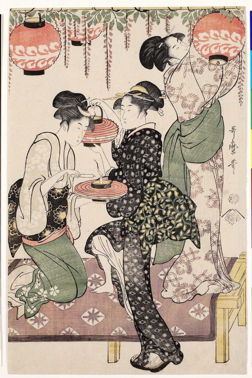 Filles de maison de thé sous une tonnelle de glycine, 1795 - Kitagawa Utamaro
