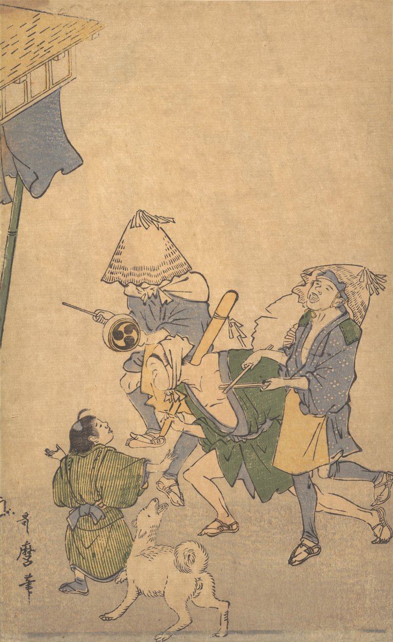 Trois fêtards des classes inférieures, portant des chapeaux Komuso..., fin 18e-début 19e siècle - Kitagawa Utamaro
