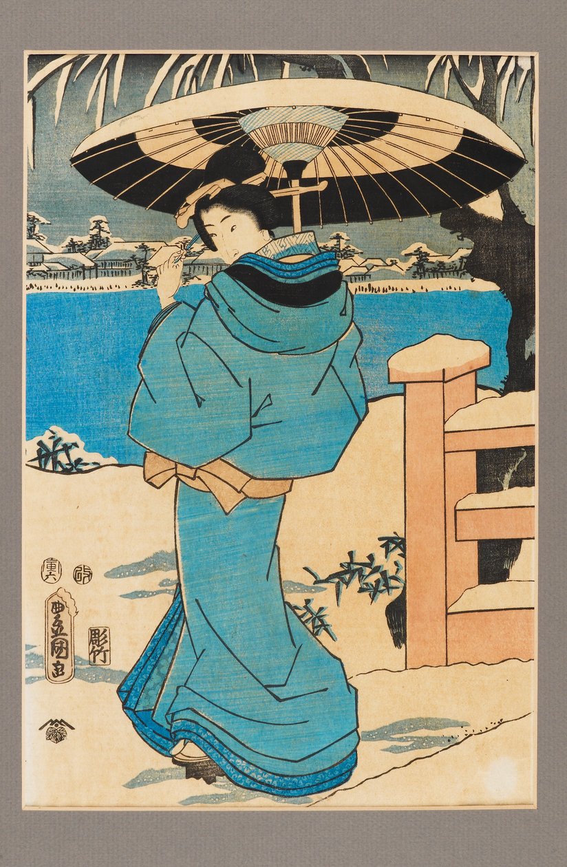 Estampe Ukiyo-e - Une femme tenant un peigne, XIXe siècle - Kitagawa Utamaro