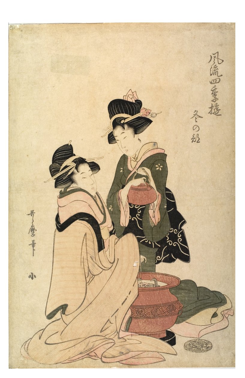 Hiver de la série Plaisirs élégants des quatre saisons, vers 1758-1806 (impression sur bois sur papier) - Kitagawa Utamaro