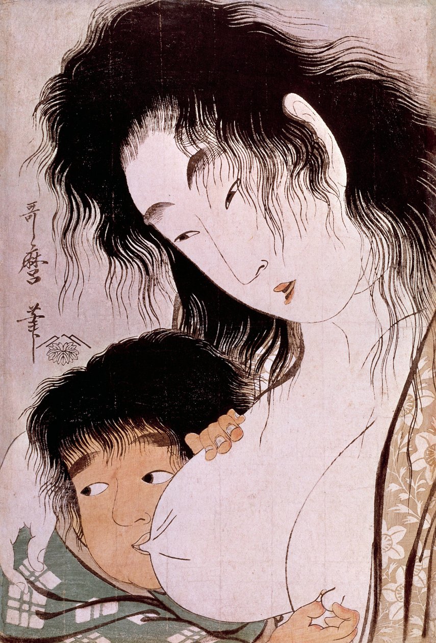Yamauba et Kintaro : la tétée. Estampe japonaise d