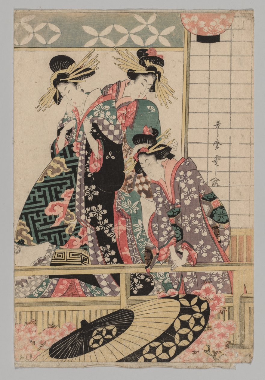 Femmes de Yoshiwara Regardant dans la Rue au Printemps - Kitagawa Utamaro