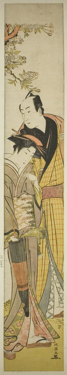 Jeune couple sous un cerisier - Kitao Masanobu