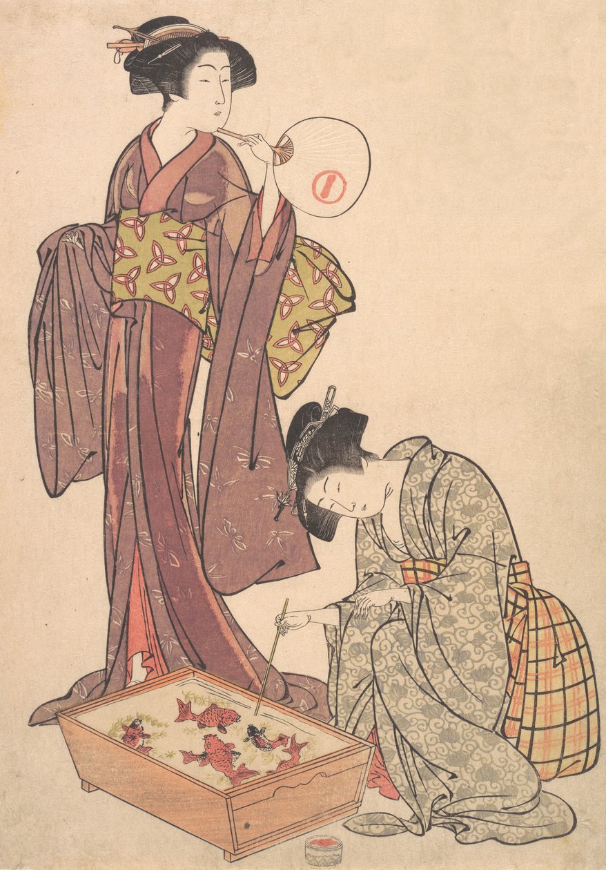 Deux femmes nourrissant des poissons - Kitao Shigemasa