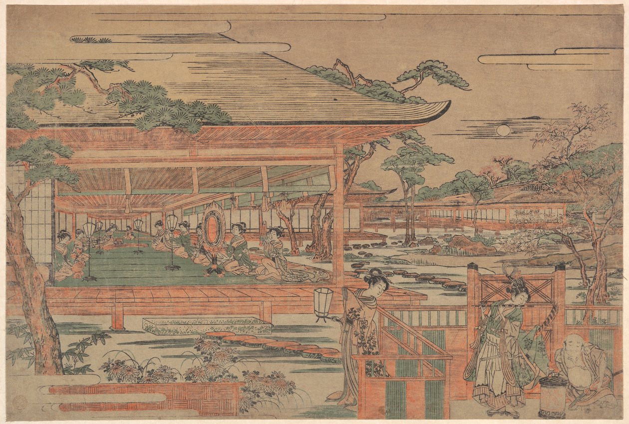 Ushiwaka, le jeune Yoshitsune, donne une sérénade à Jorurihime - Kitao Shigemasa