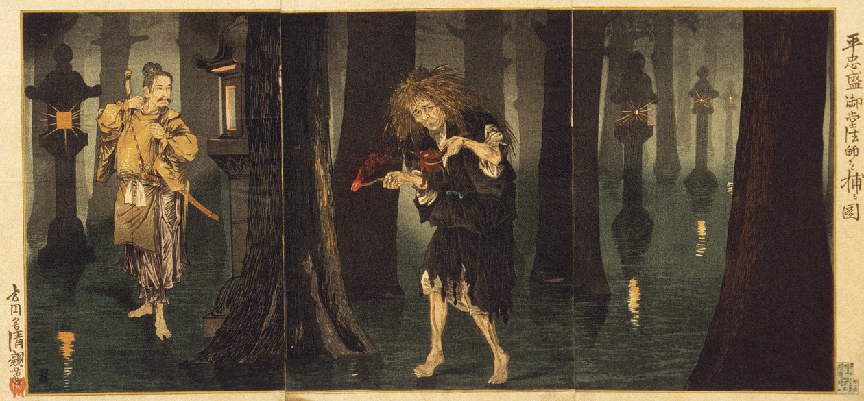 Taira no Tadamori capture le prêtre de Midō - Kobayashi Kiyochika