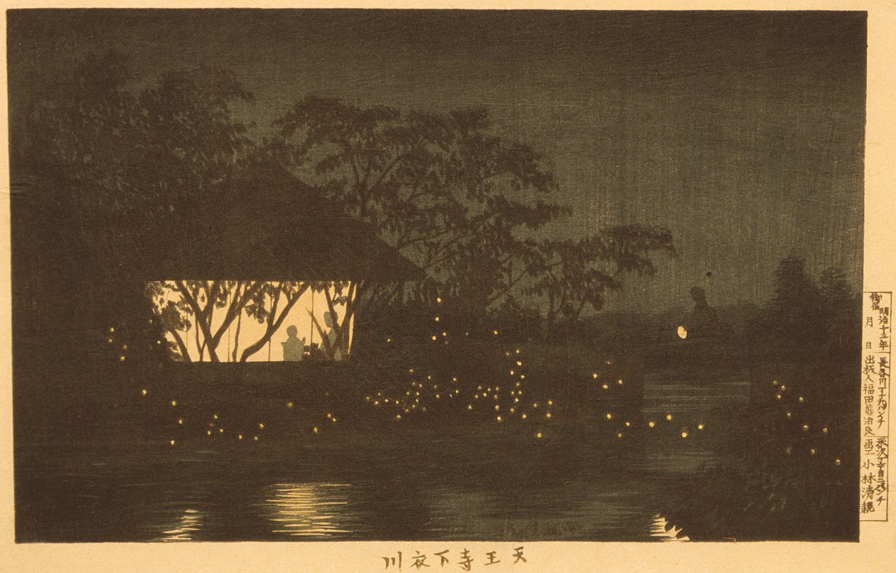 La rivière Koromo en contrebas du temple Tennōji - Kobayashi Kiyochika