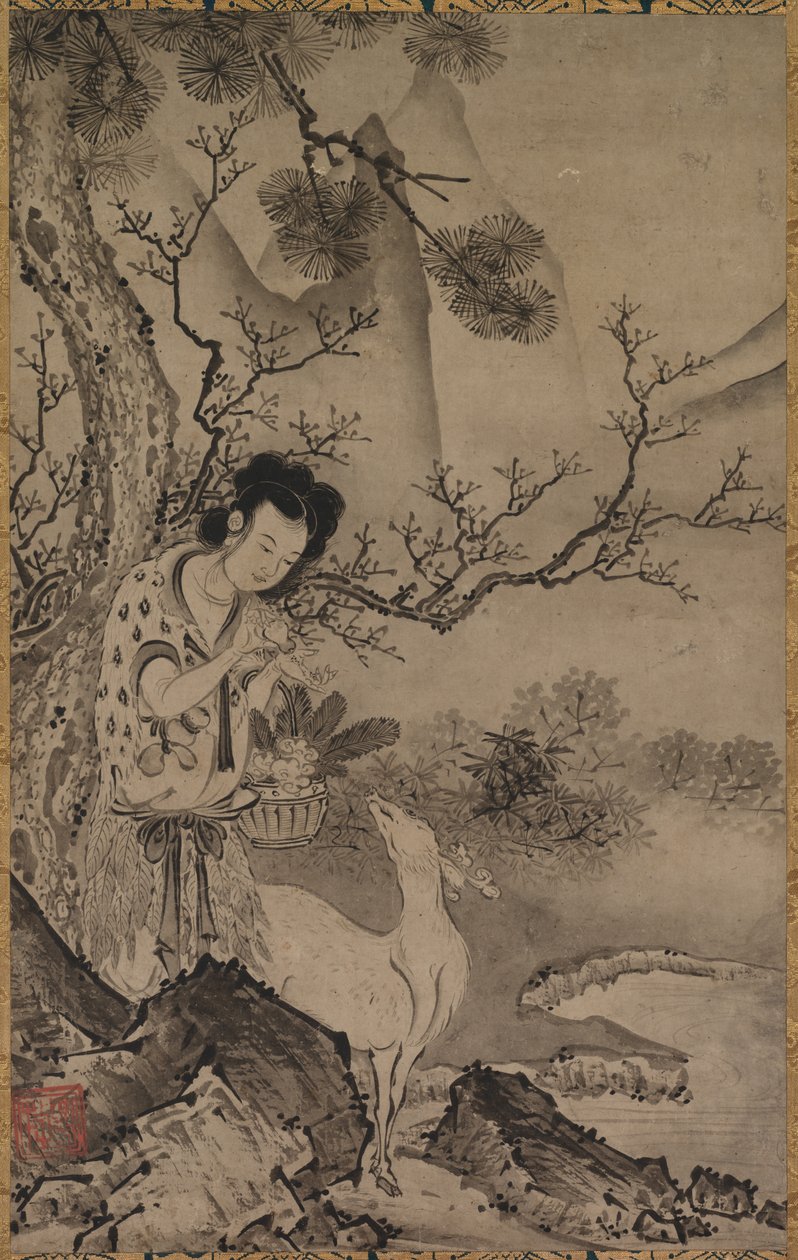 Figure Taoïste Féminine dans un Paysage, début des années 1500 - Koboku