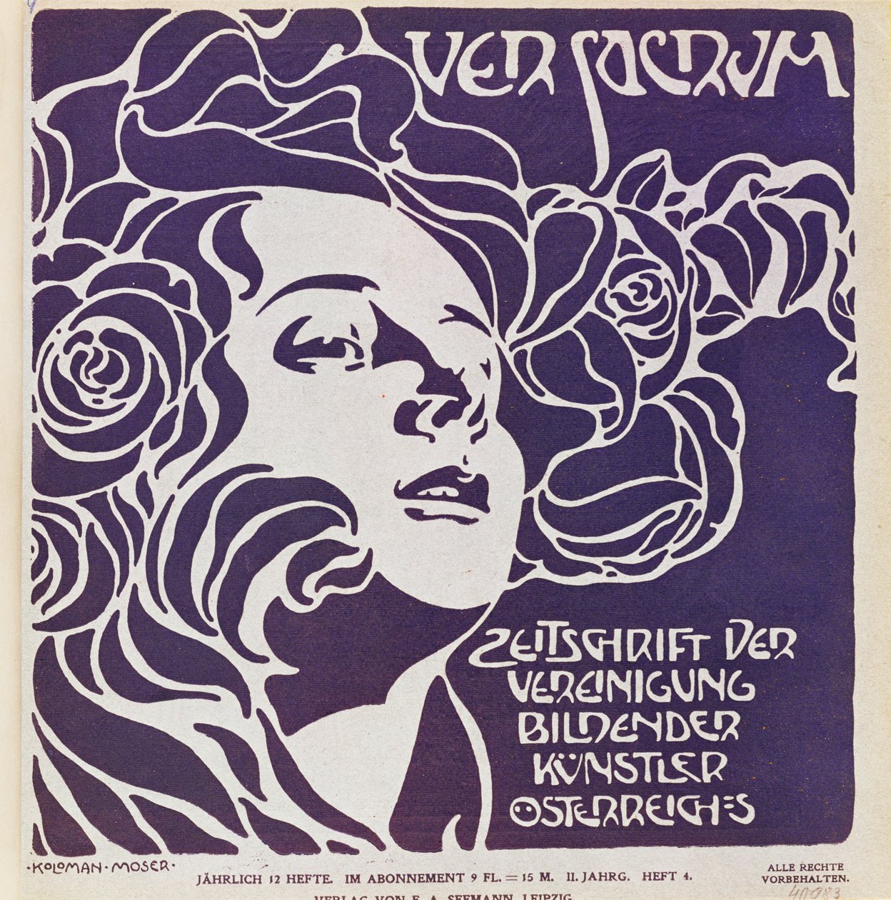 Couverture du 4e numéro de 1899 de Ver Sacrum, la revue des artistes du mouvement Art Nouveau Sezession ... - Koloman Moser