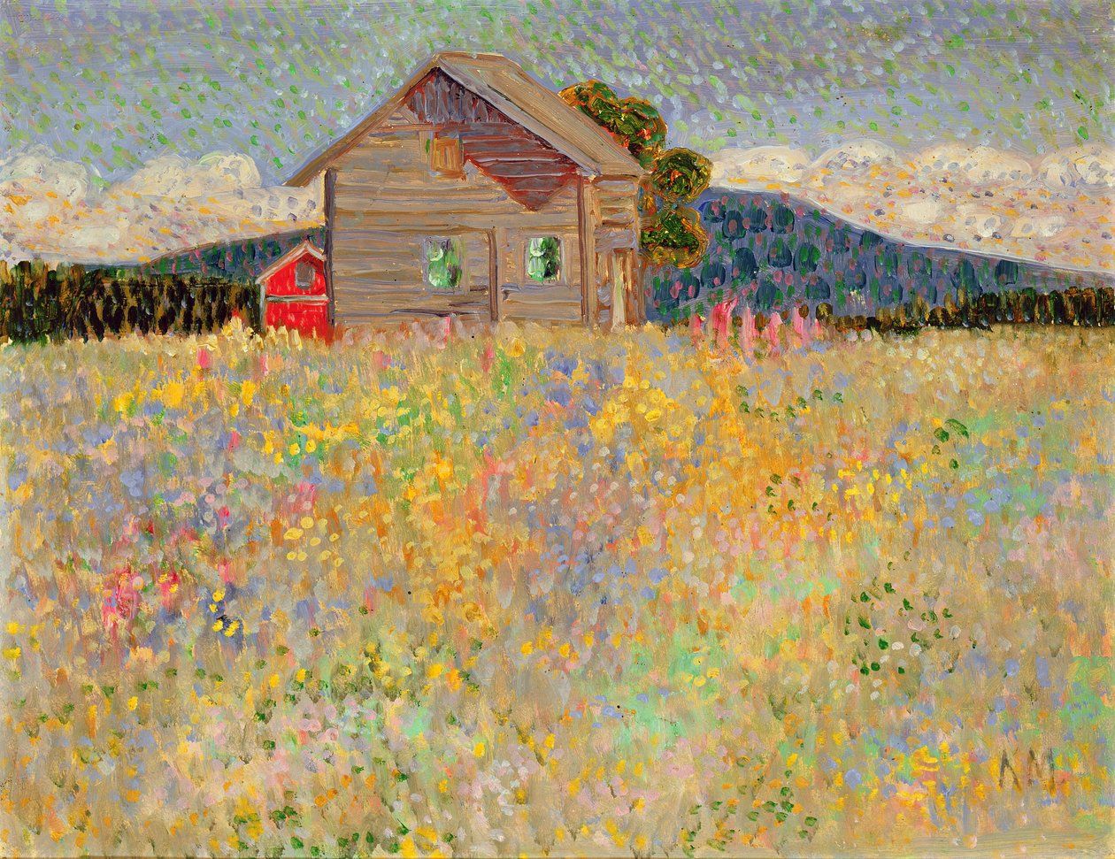 Petite maison en bois dans une prairie fleurie - Konrad Magi