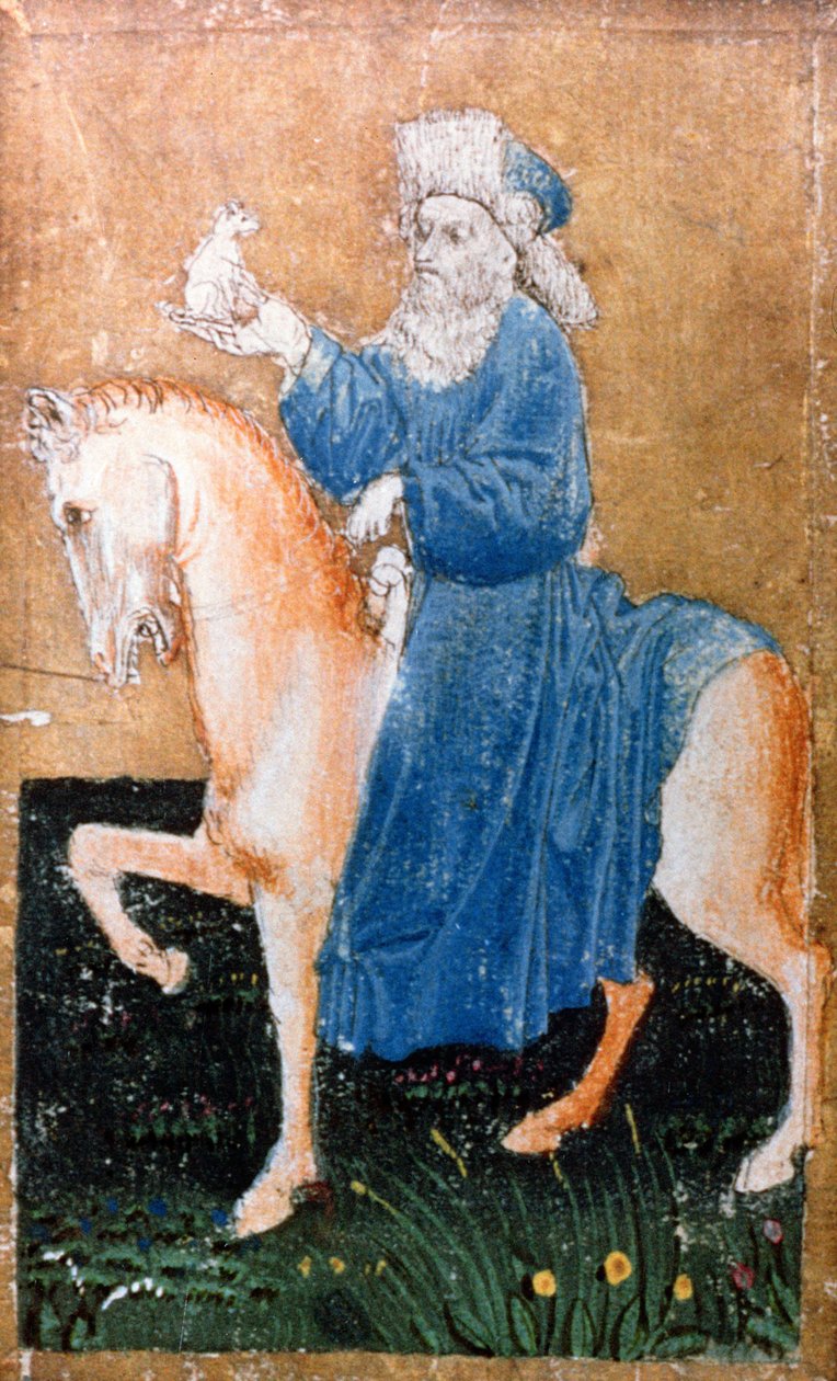 Un homme monté tenant un petit chien, une des cartes à jouer représentant des scènes de fauconnerie courtoise, région du Haut-Rhin, c.1440-45 - Konrad Witz