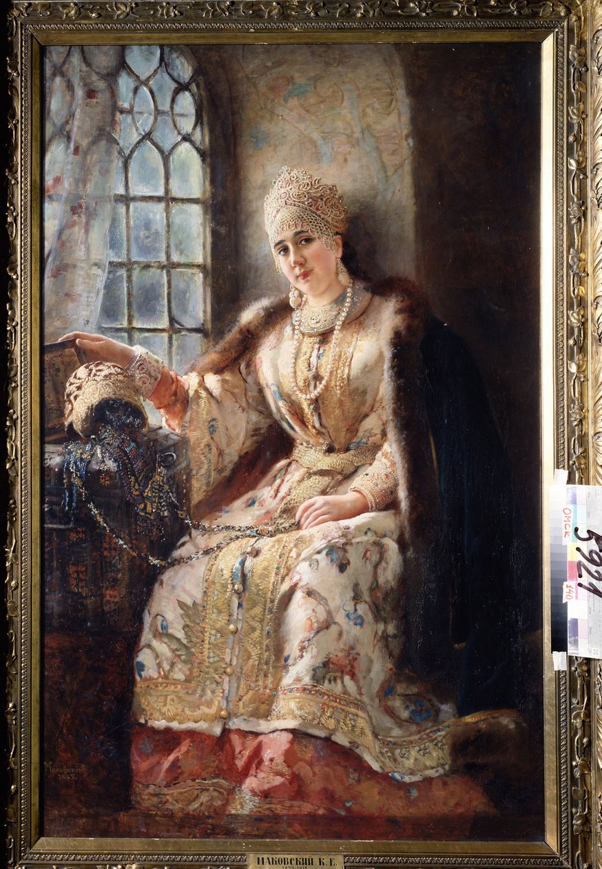 Femme Boyard à la fenêtre - Konstantin Egorovich Makovsky