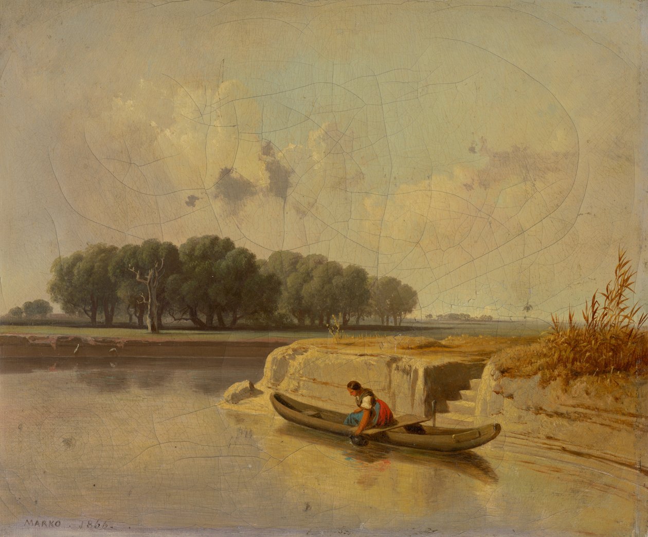 Paysage avec une rivière et un bateau au premier plan - Károly Markó the Younger