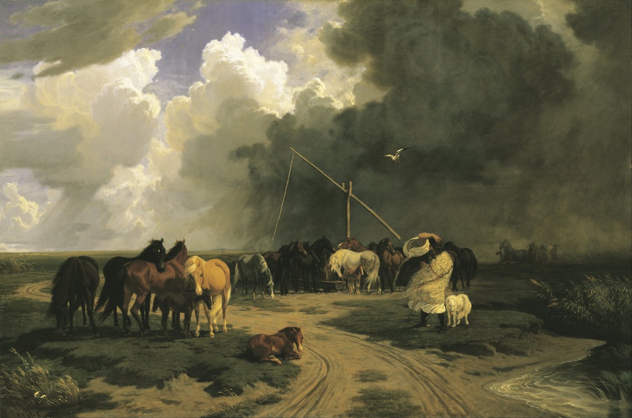 Chevaux sous la pluie - Károly Lotz