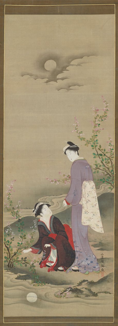 Automne : Deux femmes regardant le reflet de la lune, début du XIXe siècle - Kubo Shunman