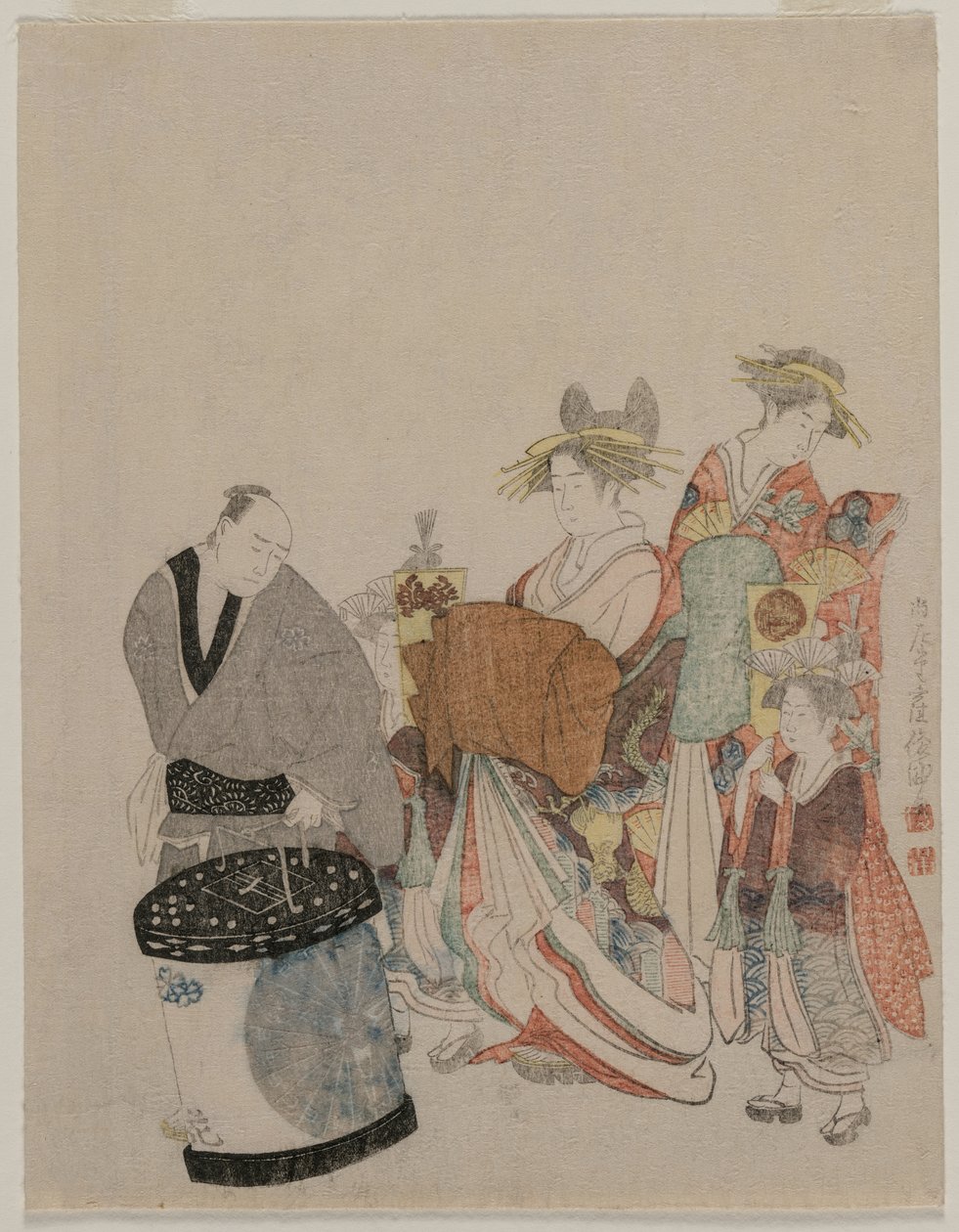Courtisane en ville la nuit avec des suivantes - Kubo Shunman
