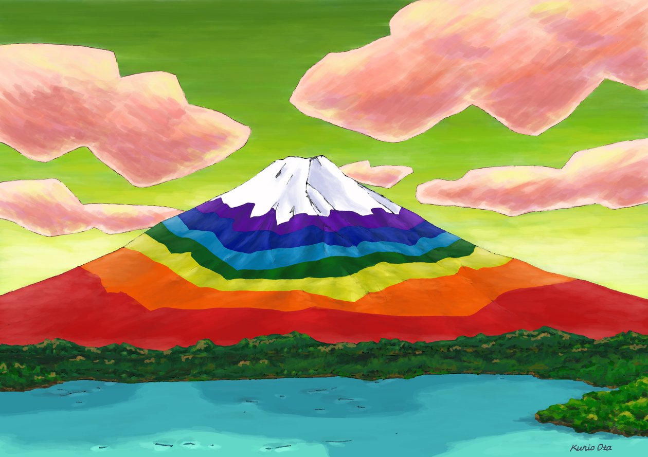 Le lac et le Mont Fuji aux couleurs de l