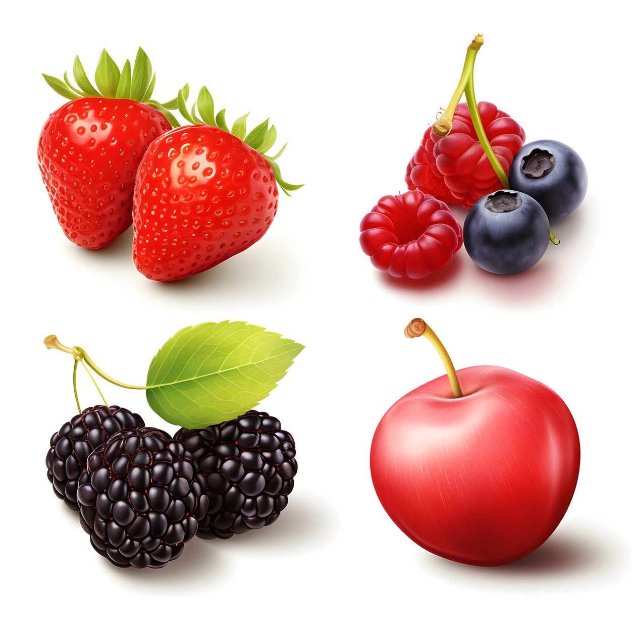 4 fruits et baies isolés sur fond blanc - Kurt Heppke