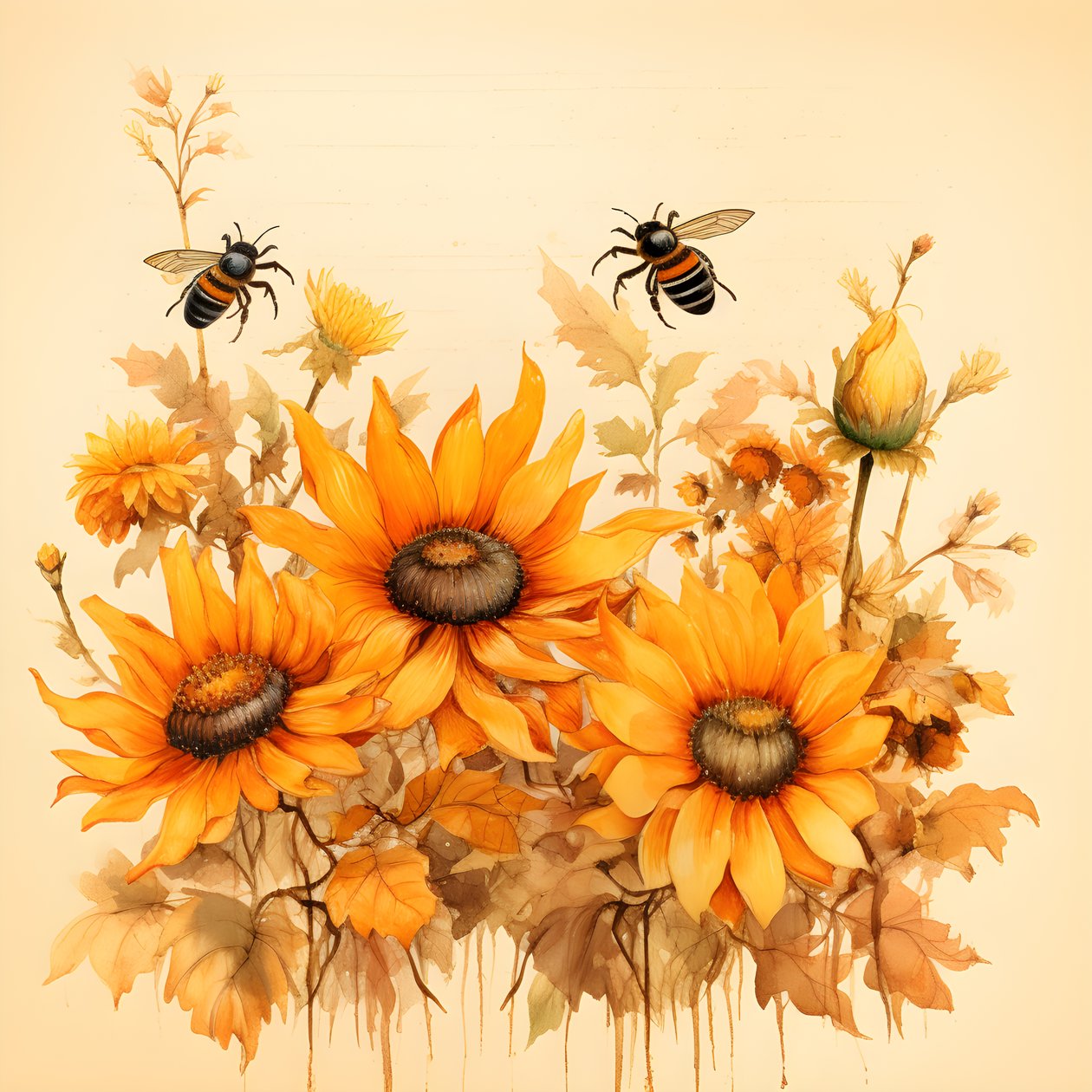 Silhouettes de tournesols et d