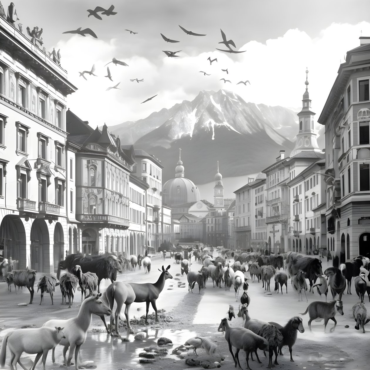 Innsbruck dans une vieille photographie avec des zèbres élégants, des mouettes, des singes et des figurines en argile. 2 - Kurt Heppke