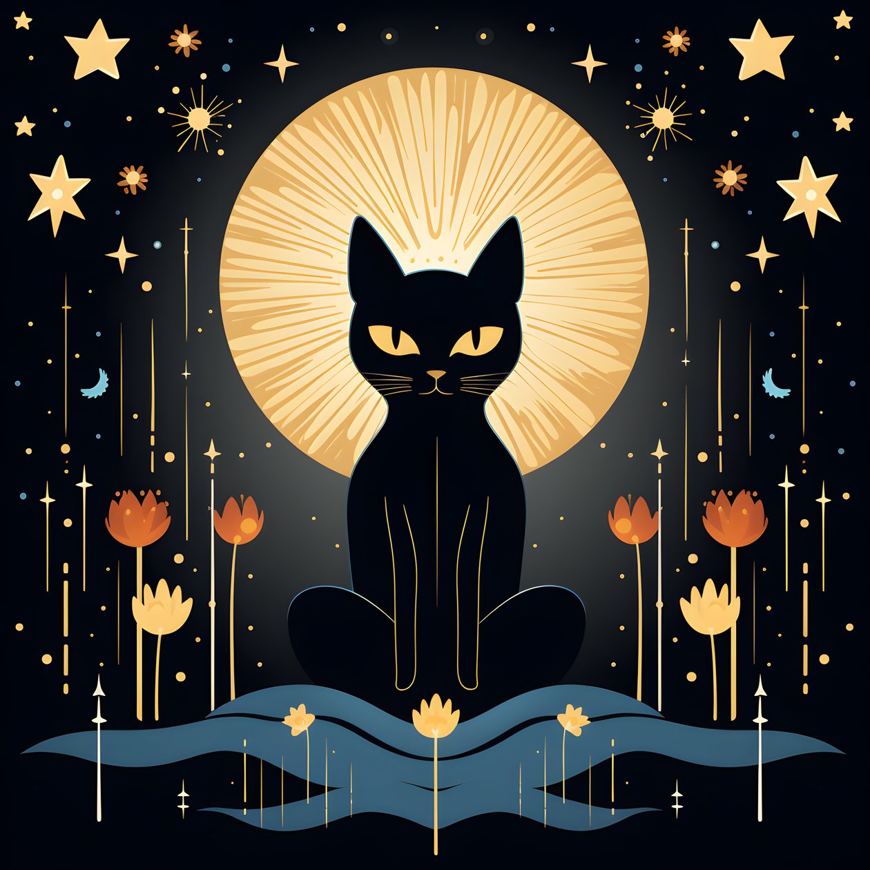 Chat en méditation assis sur une fleur de lotus 1 - Kurt Heppke