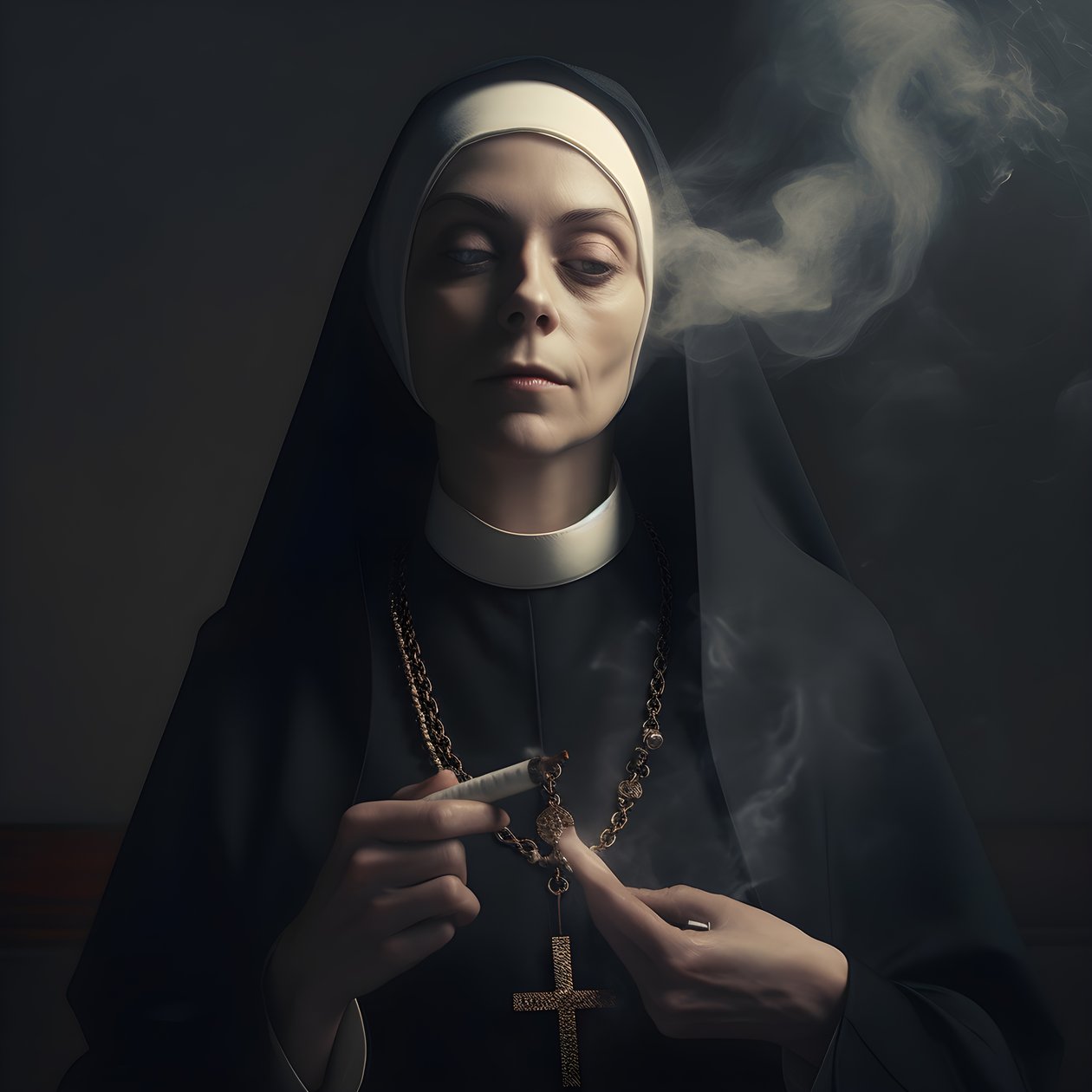 nonne avec collier de diamants fumant un cigare 2 - Kurt Heppke