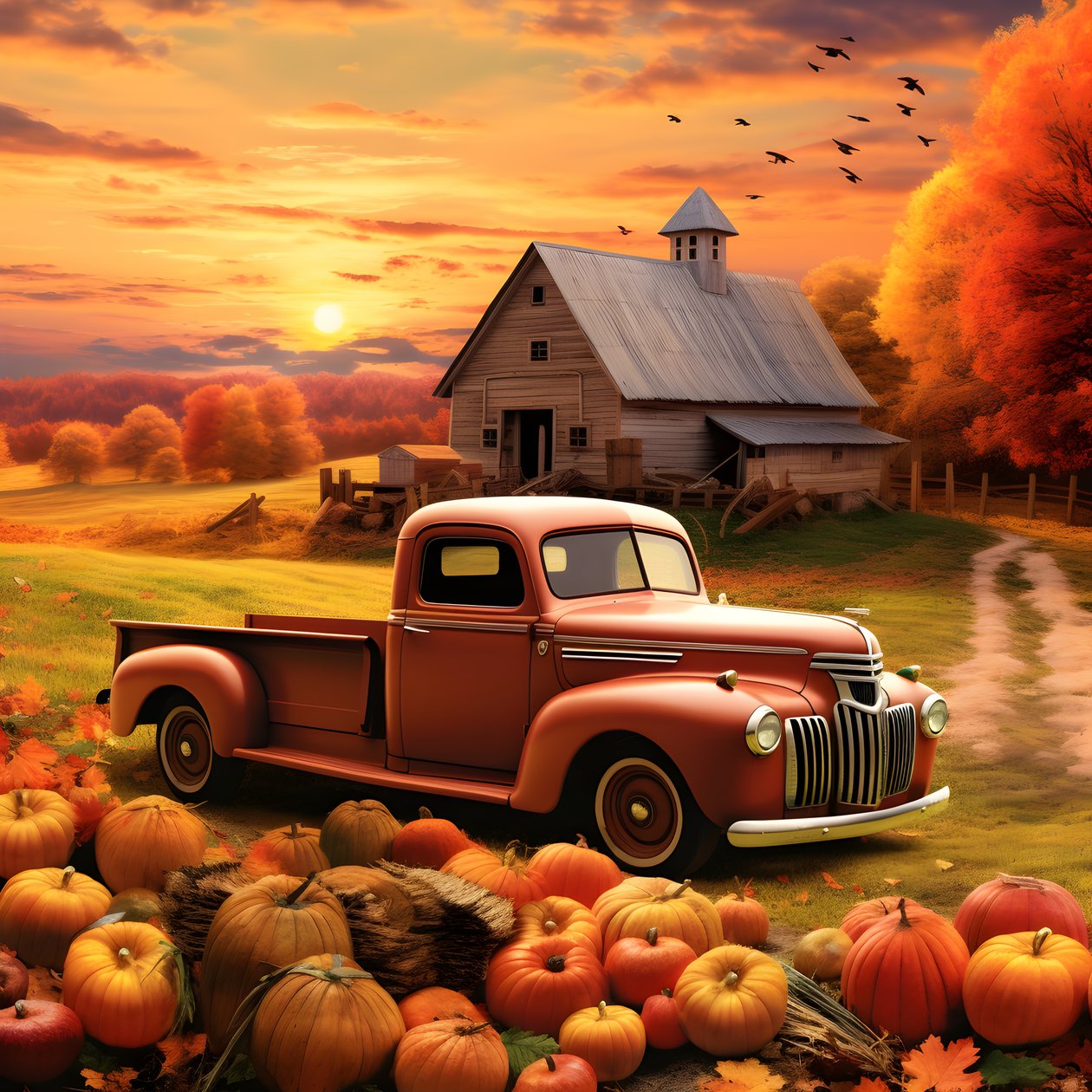 un camion pickup vintage par un soir de coucher de soleil d