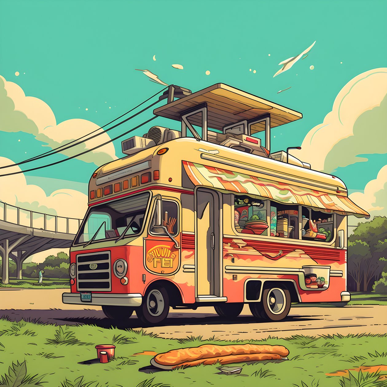 Une affiche artistique pour des camions de nourriture dans un skatepark en Californie du Nord 2 - Kurt Heppke
